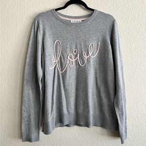 Celebrate Together Love Sweater XL Gray Long Sleeve Embroidered Pink Script